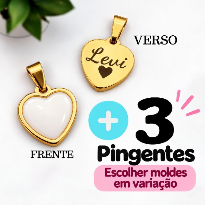 Kit Joia de Leite Materno 3 PINGENTES + BASE CORAÇÃO + Gravação no Verso Laser Alta Resolução