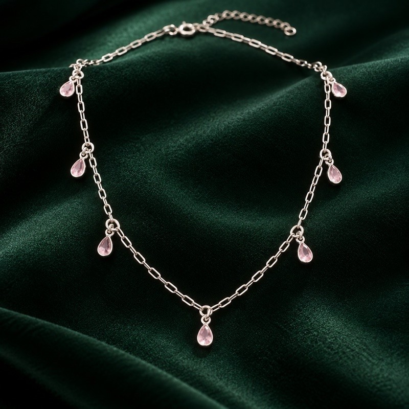 Choker Gotas Rosa Claro em Prata 925