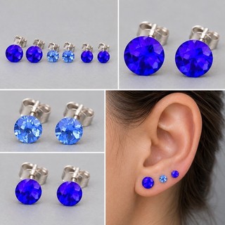 Kit Trio de Brincos Roxo e Azul Claro 4 mm e 3 mm | 3 Pares com Tarrachas