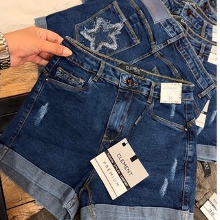 Shorts Jeans Feminino Clement Cintura Alta Premium Barra Dobrada Empina Bumbum