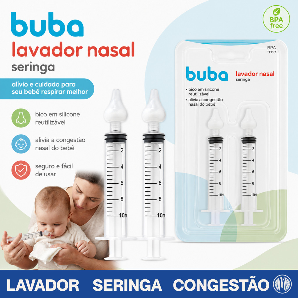 Kit 2 Lavador Nasal Seringa Buba Bebê Bico Silicone 