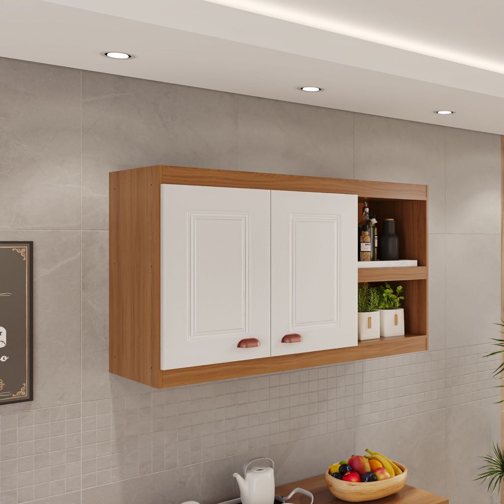 Armário Aéreo Grande Cozinha Safira New 100% MDF 2 Portas 2 Nichos