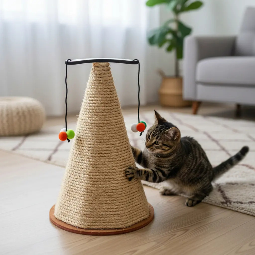 arranhador gato cone poste pet com brinquedo para gatos  de porte pequeno e médio sisal natural