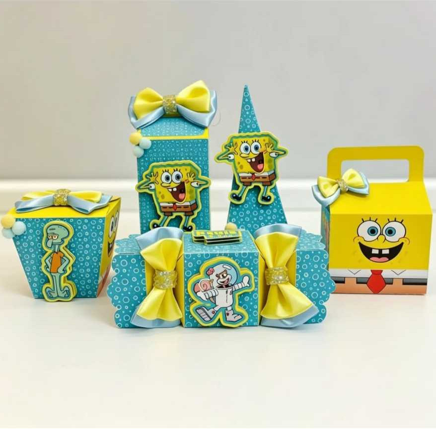 kit caixas personalizadas do Bob Esponja lembrancinhas infantis mimo festa infantil