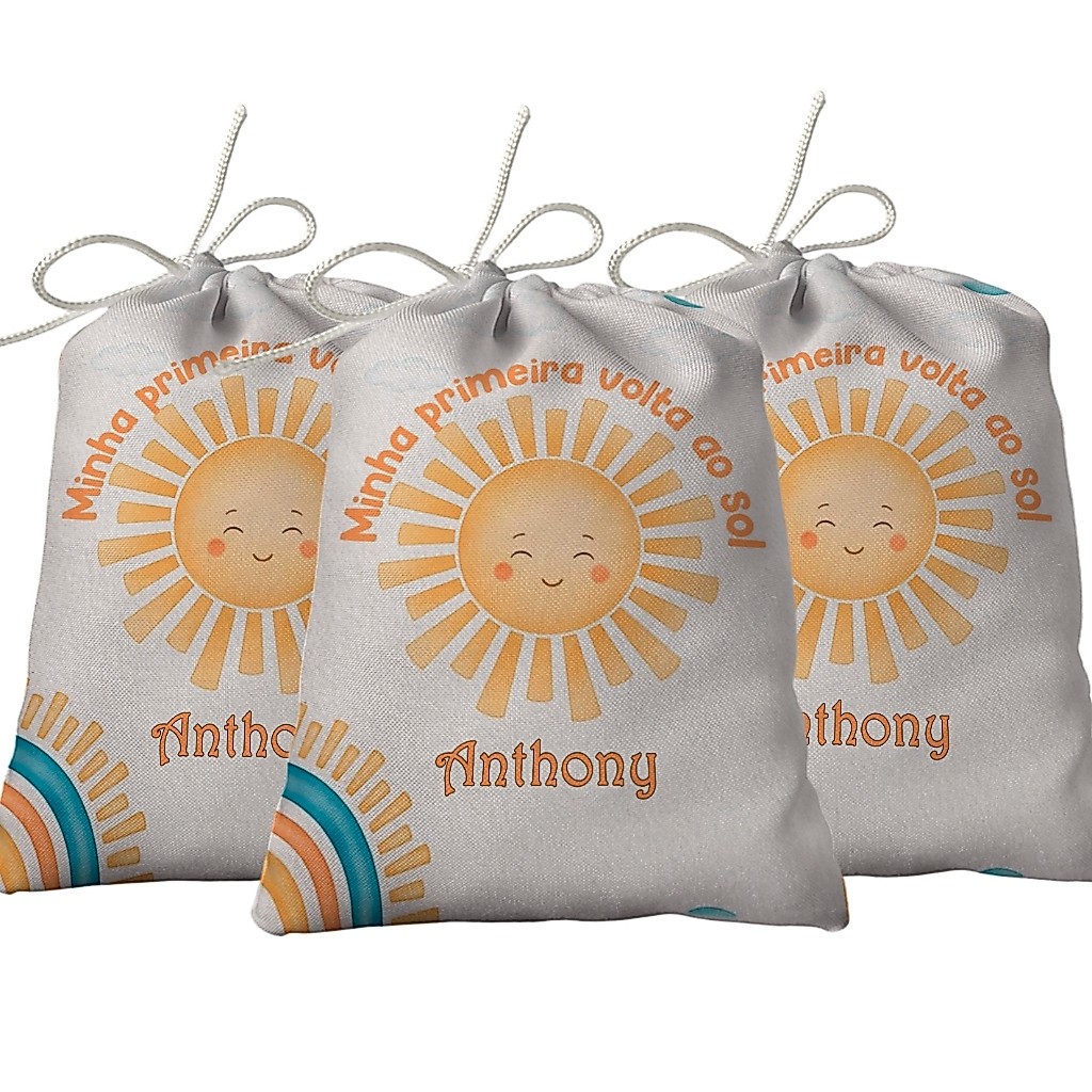 Sacolinha Lembrancinha Festa Aniversário Surpresa Tecido Personalizado Minha Primeira Volta ao Sol