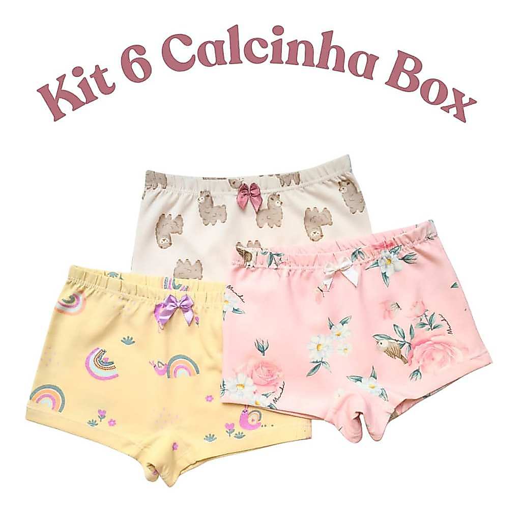 6 Calcinhas Box Menina Feminina Shortinho Shorts Segurança Boxer Malha Cotton Algodão Estampadas