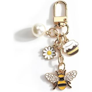 Chaveiro de abelha, pingente de flor para bolsa com pérola e pote de mel para bolsa, presentes de abelha para amigas, an