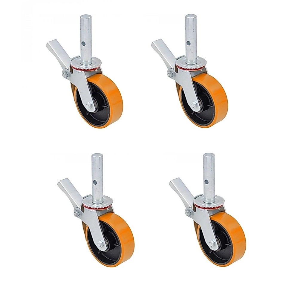 Kit 04 Rodizio Para Andaime Roda De Borracha Ferro Giratório ou PU amarelo