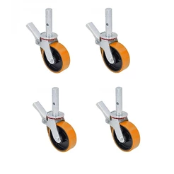 Kit 04 Rodizio Para Andaime Roda De Borracha Ferro Giratório ou PU amarelo