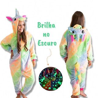 Pijama Macacão Infantil Unicórnio Kigurumi Luminoso - Brilha no escuro