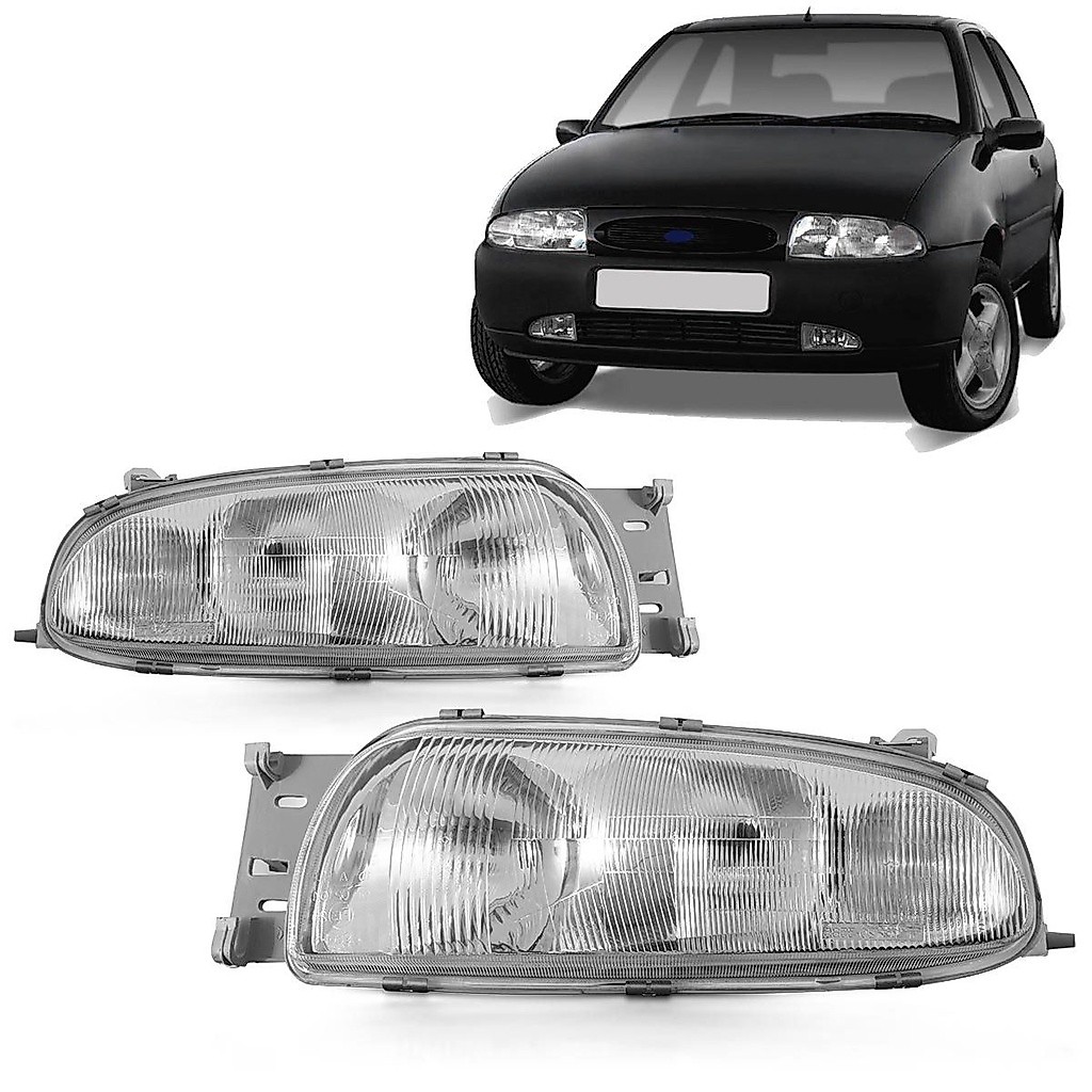 Farol Fiesta Courrier 96 97 98 99 Foco Duplo Cromado Pisca Cristal