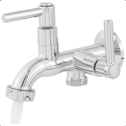 Torneira Para Tanque Com Duas Saídas Jardim Lavanderia Maquina De Lavar Área De Serviço 1/2 Cromado Brilhante Prateado