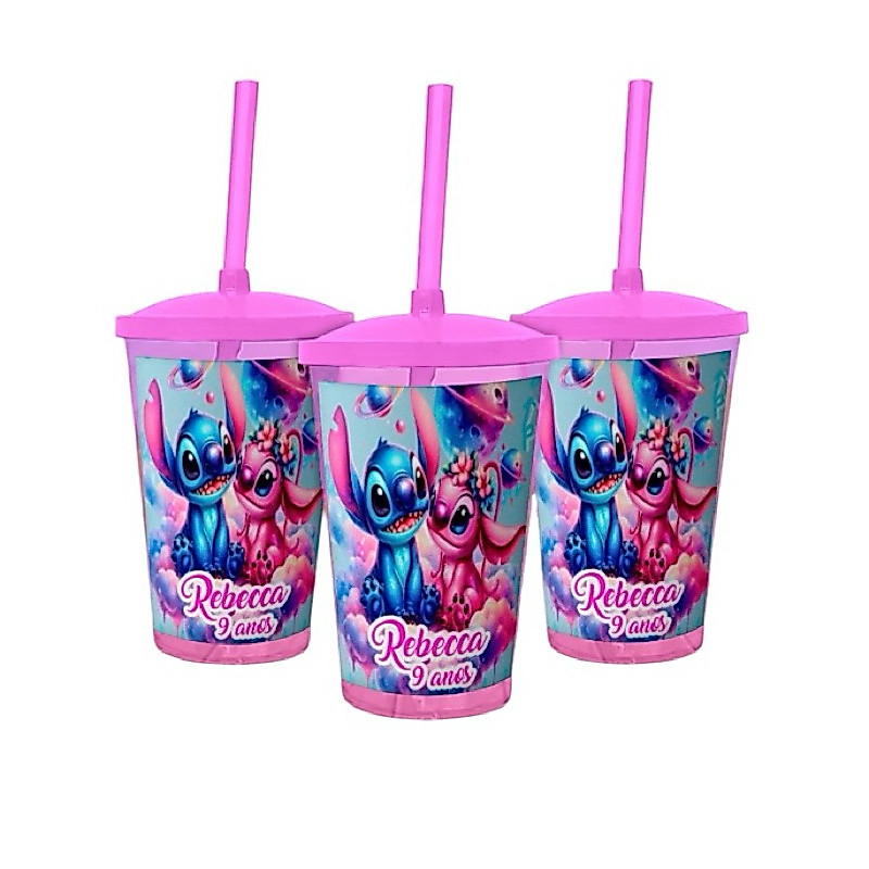 5 Copo Twister Personalizado Stitch e Angel