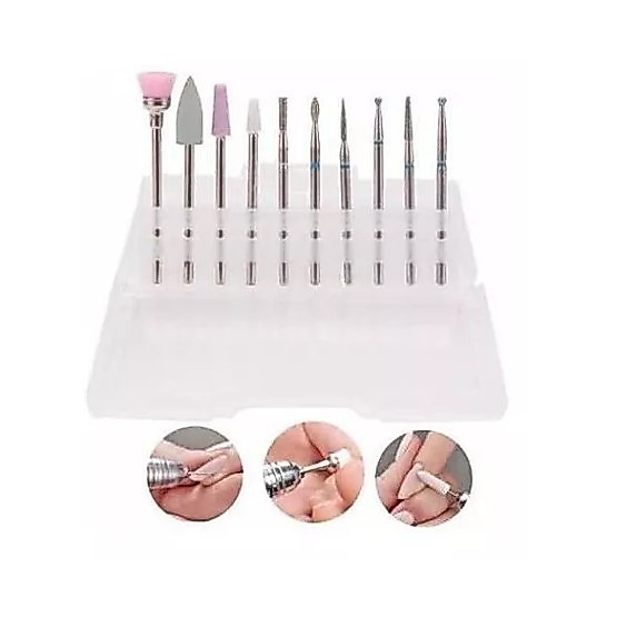 Kit Com 10 Brocas Diamantadas Cutilagem Para Manicura Russa Unha