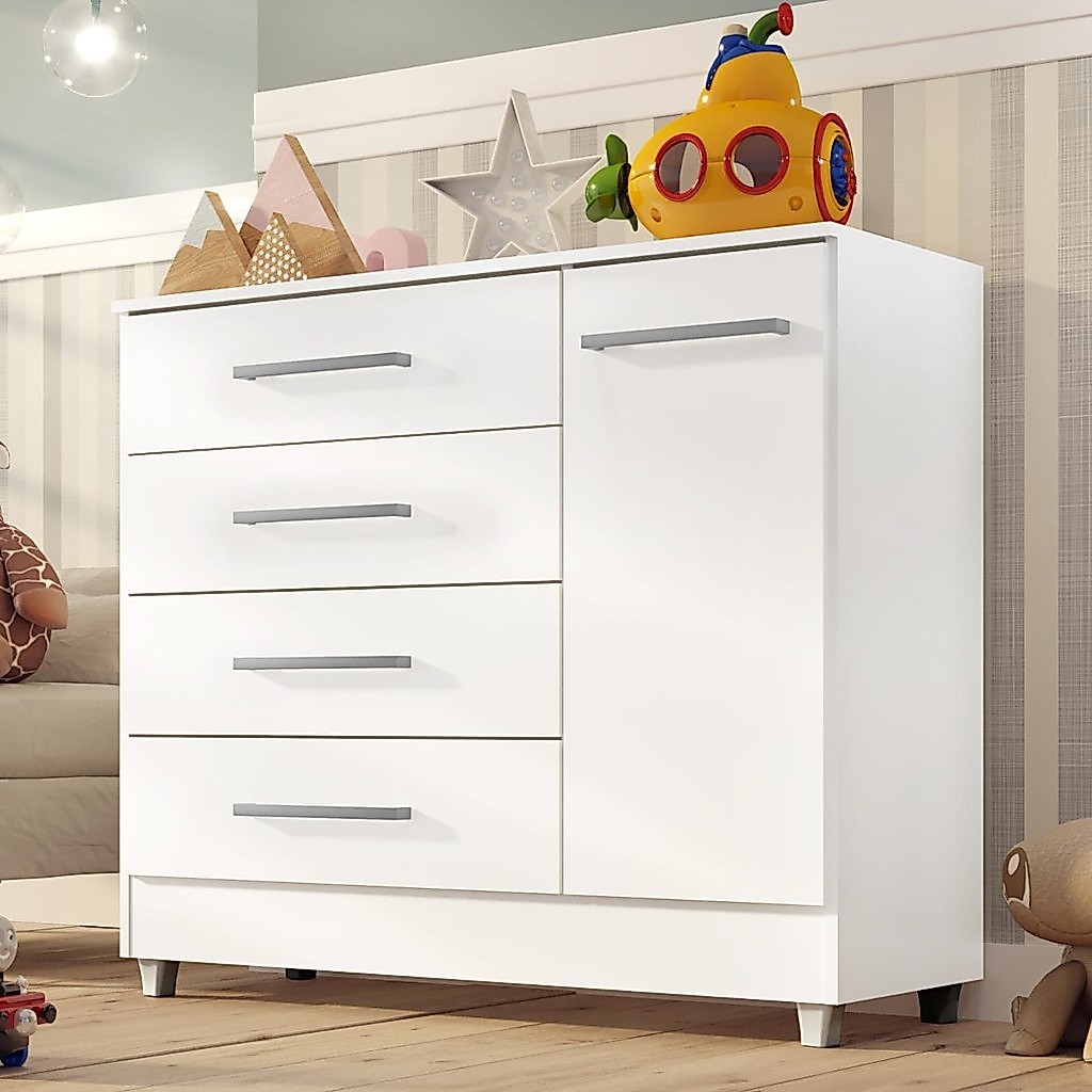 Comoda Infantil Tonielque Laura 4 Gavetas 1 Porta com Pés para Quarto