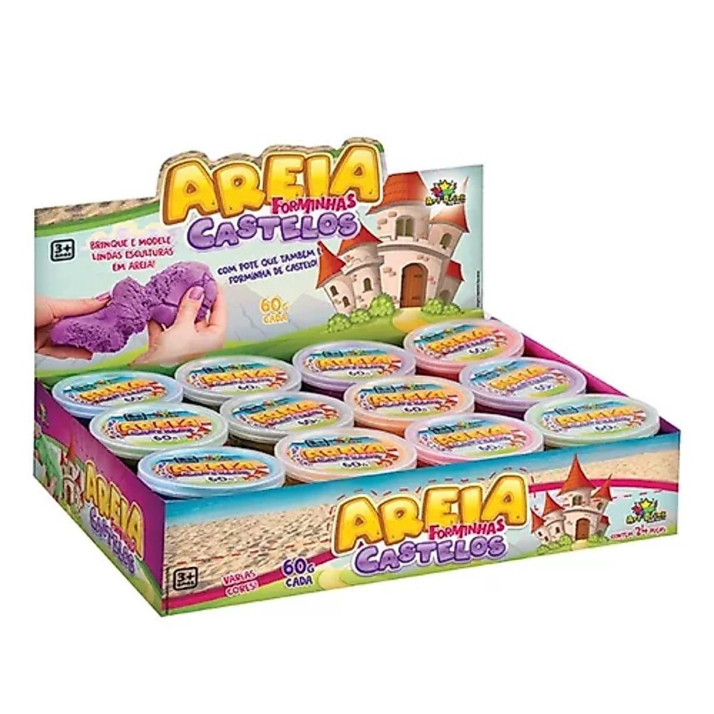 Kit 25 Massinhas De Areia Cinética Com Forminha Pote 60 Gr