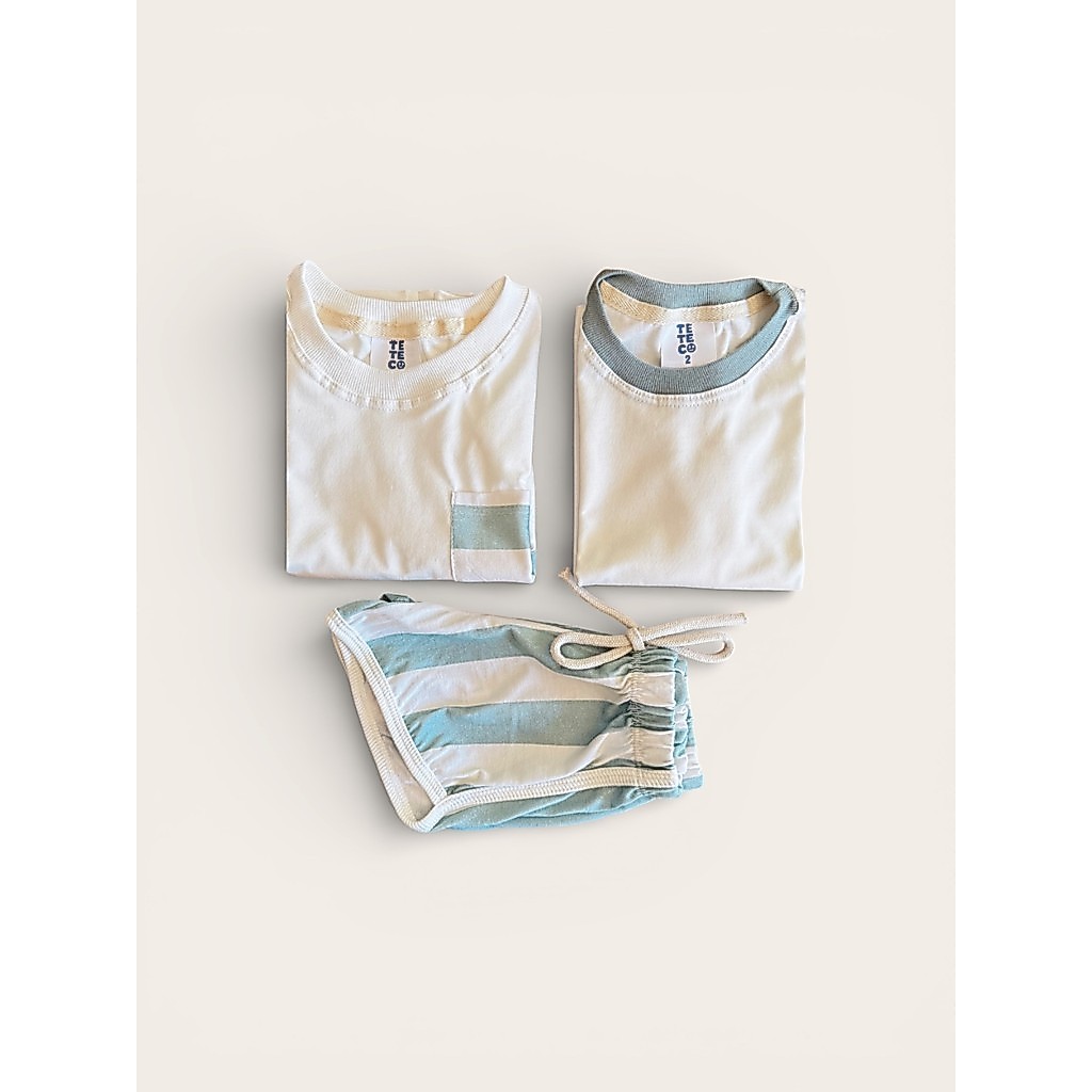 Kit Infantil Listrado Premium 2 Camisetas e Short Estiloso Sofisticado e Look Moderno Exclusivo