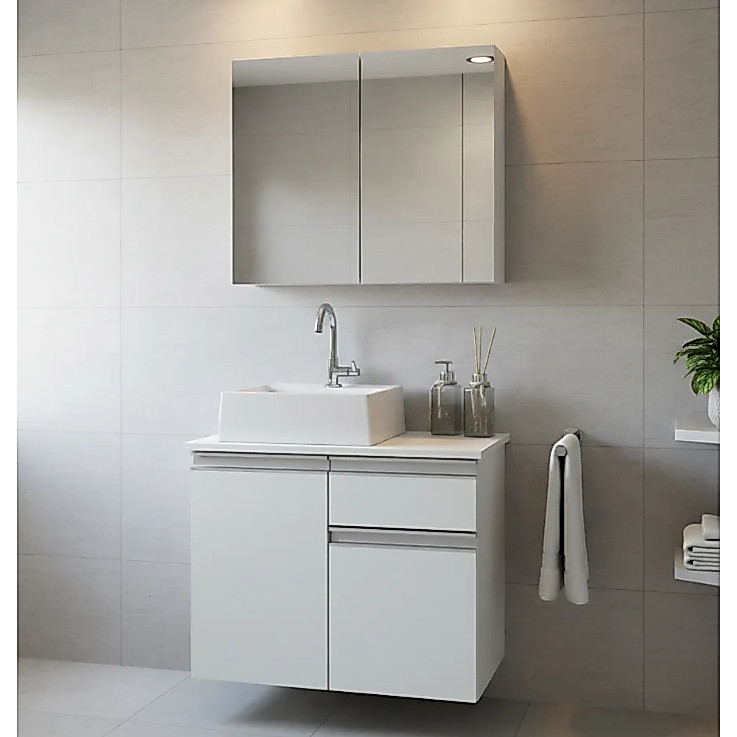 Conjunto Banheiro 100% MDF 60cm - Balcão com Cuba - Aéreo Com Espelho - MONTADO