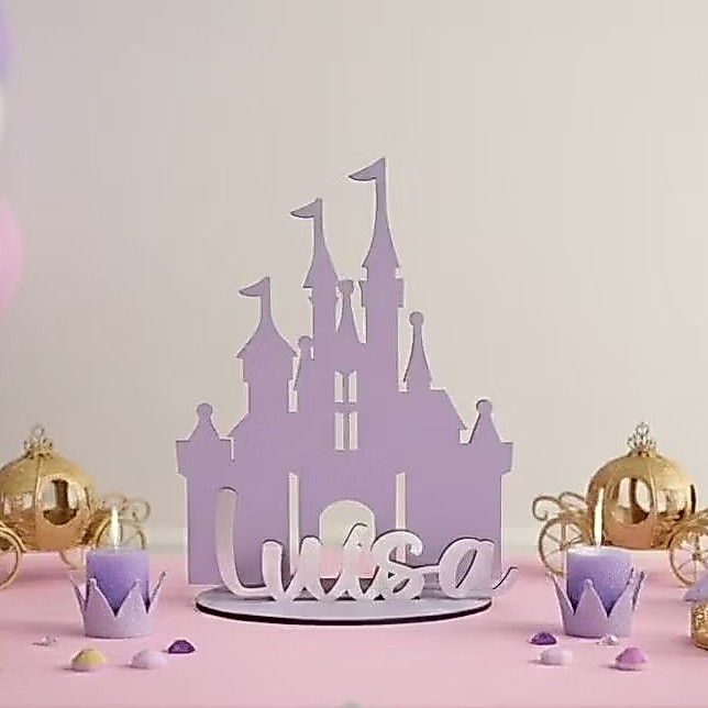 Kit Castelo Princesas Centro de Mesa Lembrancinha Nome Personalizado em Mdf