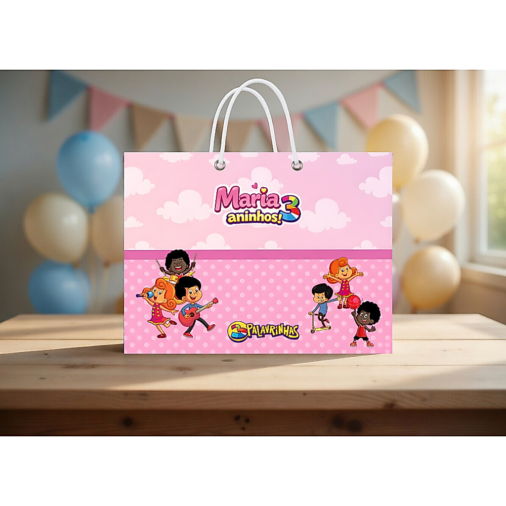 Sacolinha 3 Palavrinhas Personalizado Sacolinha Lembrancinha Aniversário PEGUE E MONTE