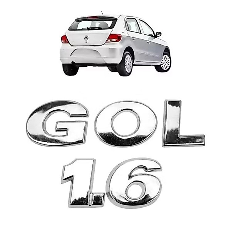 Emblema Letreiro Gol + 1.6 Cromado - Modelo G5 - Ano 2008 a 2012