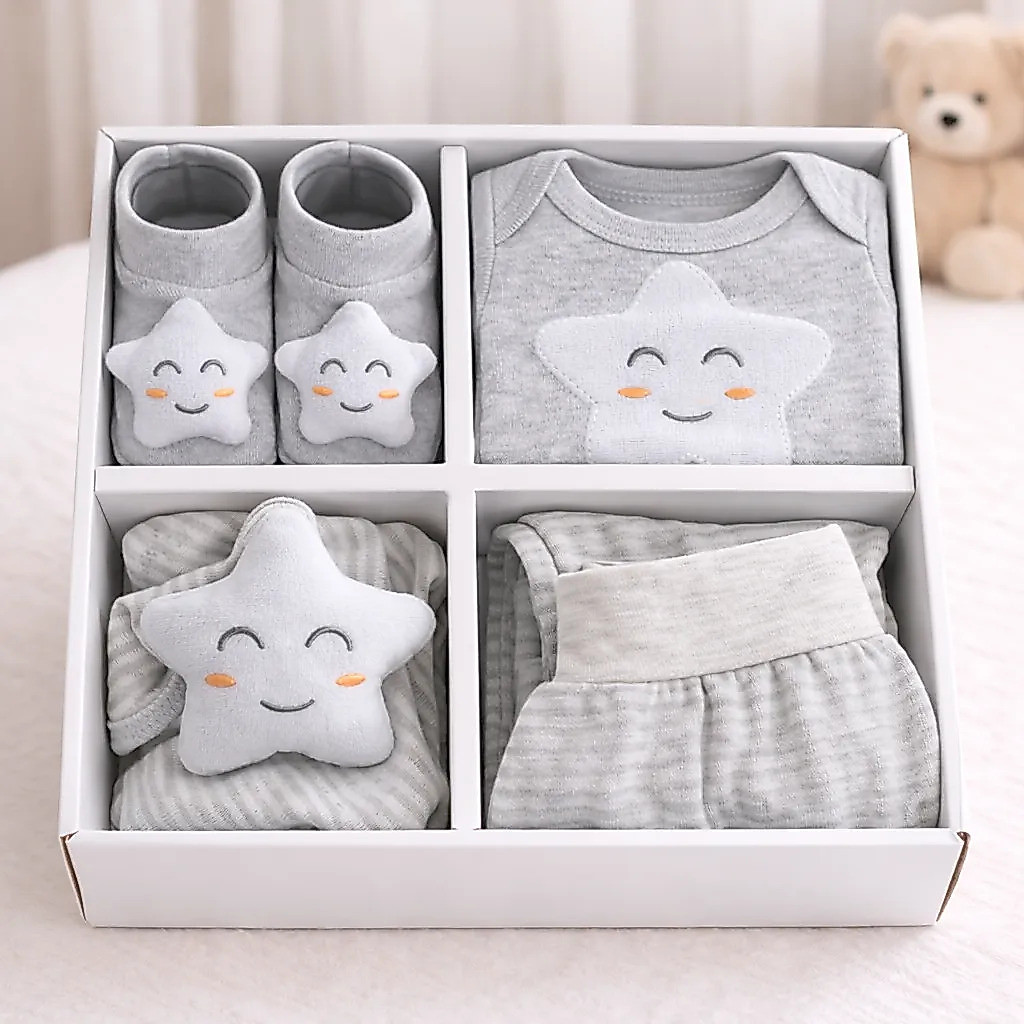 Presente Bebê Recém Nascido Body Manga Longa Calça Mijão Meia Pantufa e Naninha Enxoval