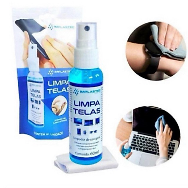 Limpa Telas 3 em 1 para Celular, TV, Notebook e Monitor – Spray Limpeza de Eletrônicos com Flanela