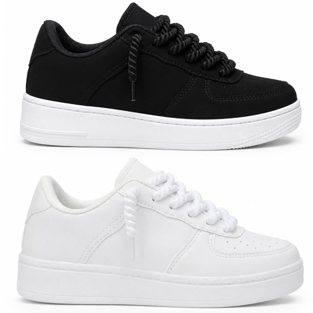 Kit 2 Pares de Tênis Masculino e Feminino Casual Urbano Premium em Camurça Leve Confortável Macio Com Cadarço Trancado