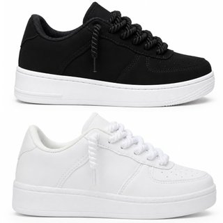 Kit 2 Pares de Tênis Masculino e Feminino Casual Urbano Premium em Camurça Leve Confortável Macio Com Cadarço Trancado