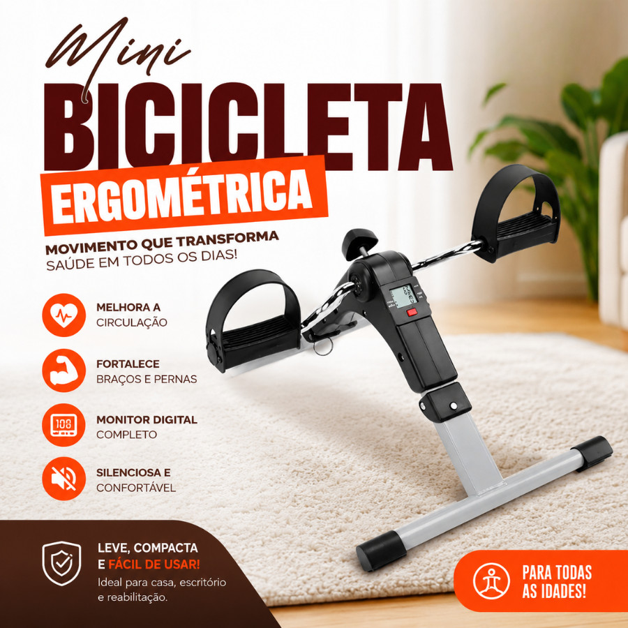Mini Bicicleta Ergométrica Pedal Exercícios Braço e Perna Monitor LCD Cicloergômetro Fisioterapia Fitness