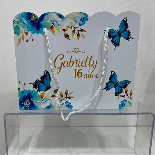 Sacolas personalizadas QUALQUER TEMA sacolinha surpresa lembrancinha de festa jardim das borboletas azuis
