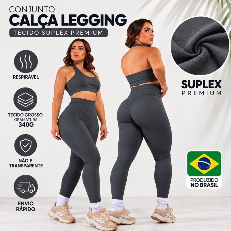 Conjunto Academia Feminino Legging e Top Calça Legging Feminina Fitness Alta Compressão