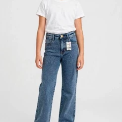 Calça Wide Leg Jeans Infantil Feminina com Detalhe em Strass calça blogueirinha calça marmorizada básica infantil e juv