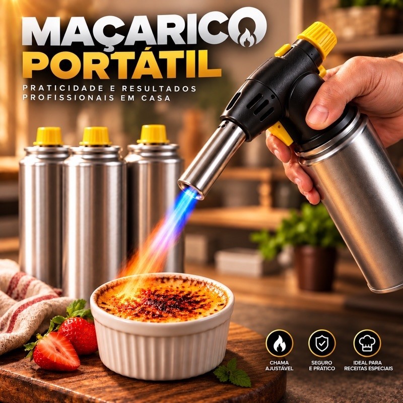 Kit Maçarico Portátil Eletrônico Chama Ajustável Recarregável Culinária Flambar Churrasc ENVIO IMEDIATO