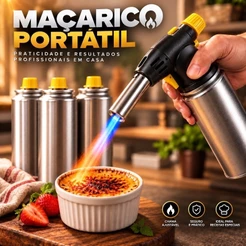 Kit Maçarico Portátil Eletrônico Chama Ajustável Recarregável Culinária Flambar Churrasc ENVIO IMEDIATO