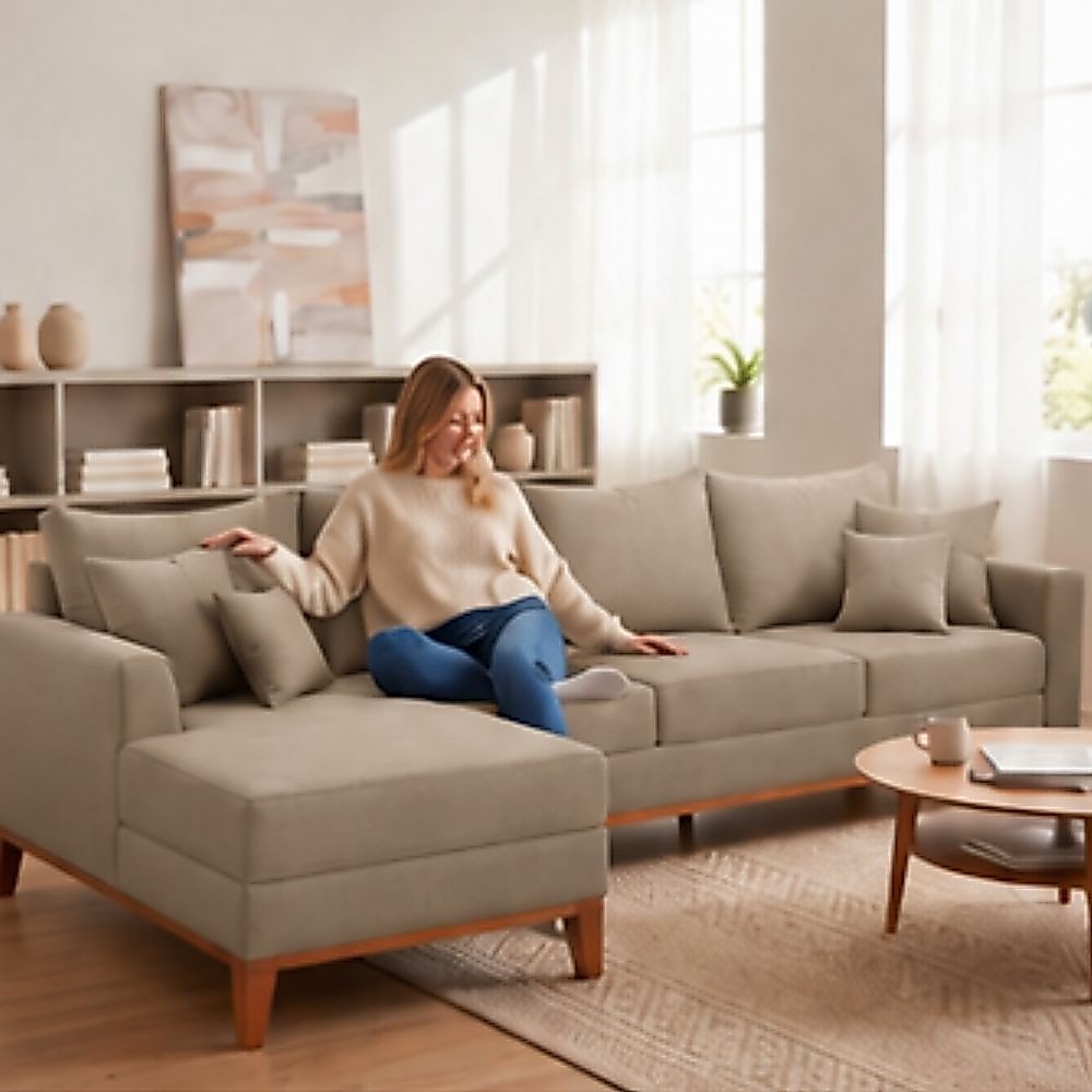 Sofá 4 Lugares Beny com Chaise Esquerdo Suede Capuccino