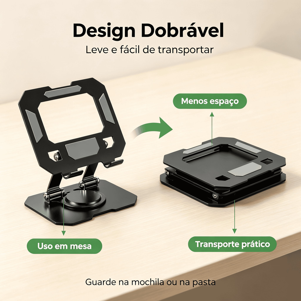 Suporte para tablet em preto, giratório, adequado para tablets e smartphones
