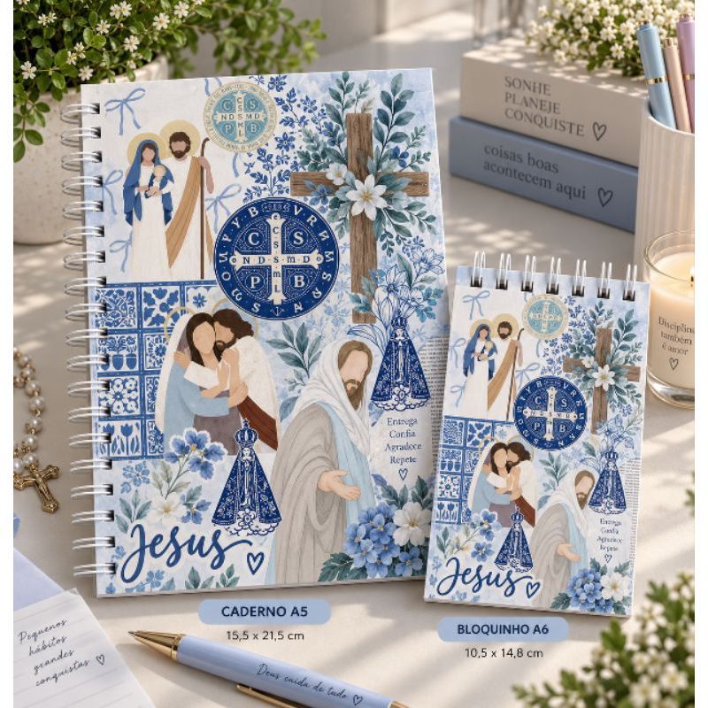 Caderno para anotações tema Católico A5 160 páginas Capa Dura | Pautado (COM LINHAS) ou Scrapbook (LISO)