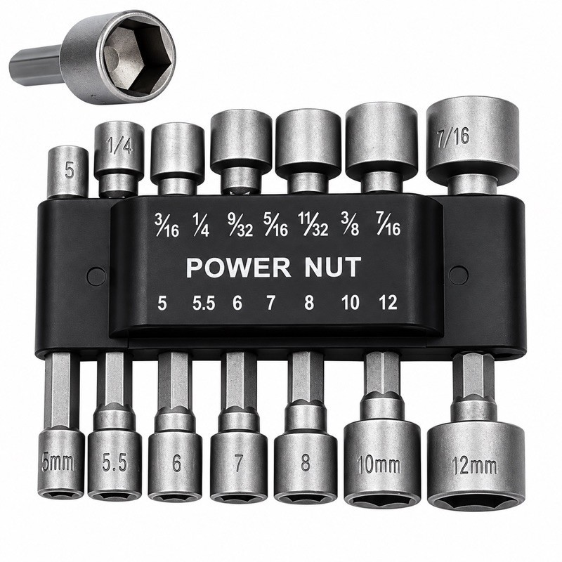 Jogo de Soquetes Sextavados 5 a 12mm – Kit 9 ou 14 Peças para Furadeira e Parafusadeira