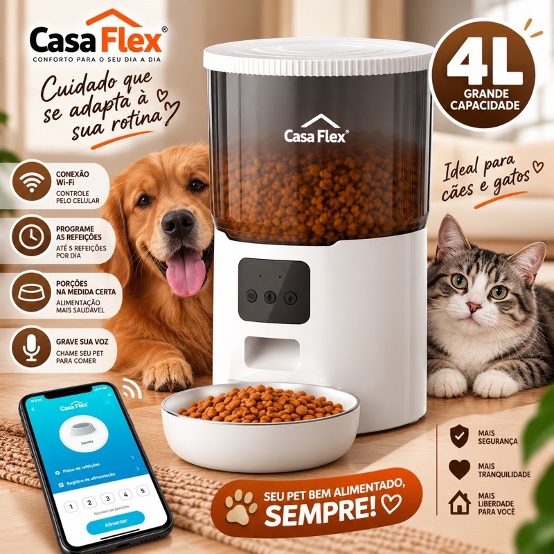 Comedouro Automático Pet 4L Wi-Fi para Cães e Gatos Controle pelo Celular