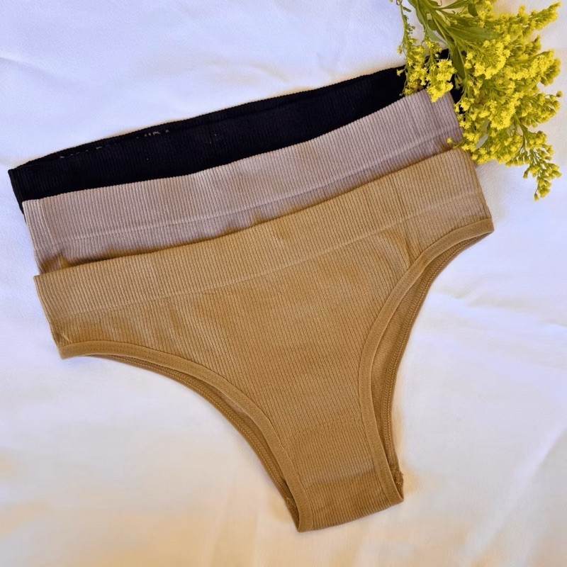Kit 3 ou 5 Calcinhas Caneladas Feminina Confortável Alta Elasticidade