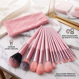 Kit 13 Pincéis de Maquiagem Profissional com Necessaire + Esponjas para Base e Pó