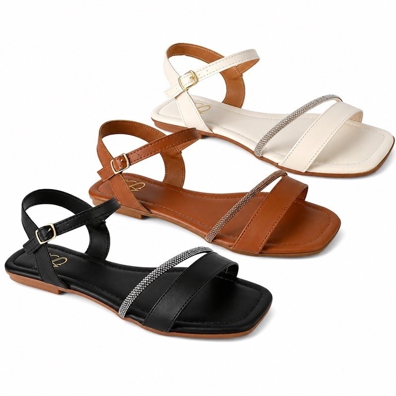 Rasteirinha Feminina Sandália Plana Marrom Preto Off Confortável Para Presentear Moda Feminina Elegante Promoção