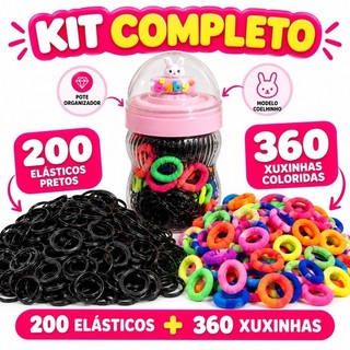 Elásticos para Cabelo + Xuxinhas Coloridas 560 Unidades com Pote Organizador Infantil