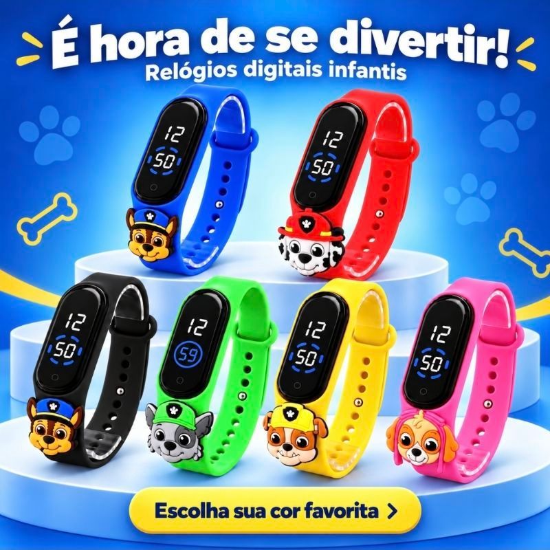 Relógio Digital Led Infantil Patrulha Canina