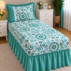 JOGO DE CAMA COBRE LEITO COLCHA SOLTEIRO OXFORD COM BARRA
