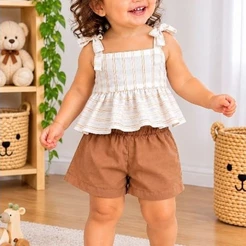 Conjunto Infantil Menina 1 a 2 Anos Blusa Alça e Short Estampado Verão