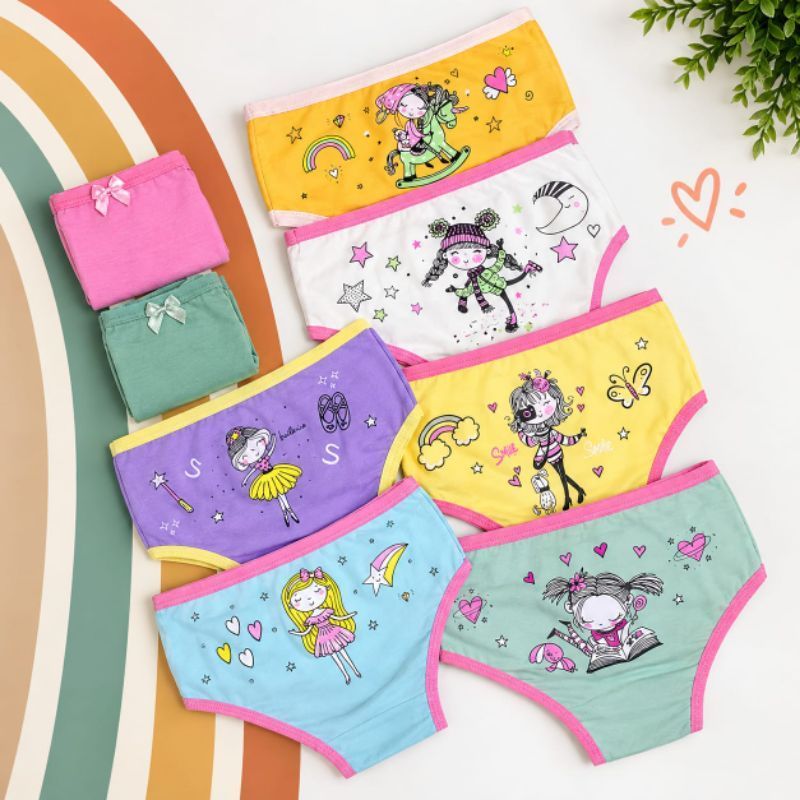 Kit 4 Calcinhas Infantis Menina algodao | 2 Estampadas + 2 Lisas | Cores Sortidas
