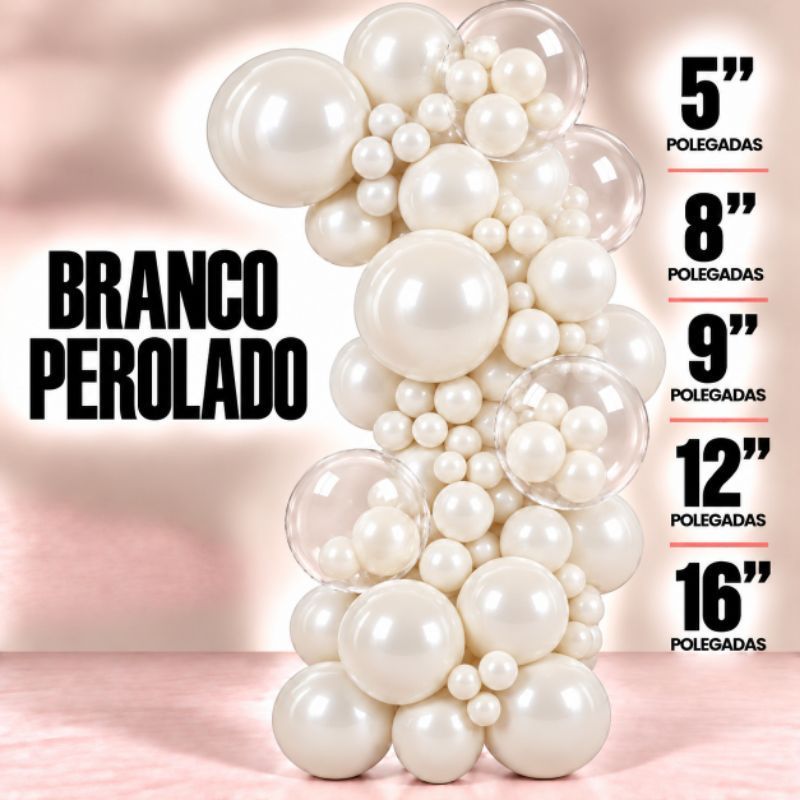 Balão Balões Bexiga FESTBALL metalizado branco pérola– Escolha o Tamanho (5” 9” 12” 16”) redondo
