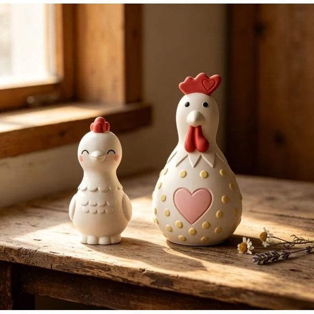 Dupla Decorativa Galinha e Pintinho | Peças Avulsas ou Conjunto Estilo Farmhouse Chic e Minimalista